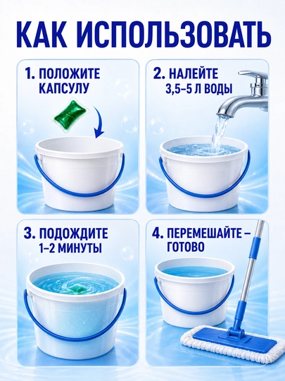 Капсулы для мытья полов и твёрдых поверхностей, 15 штук