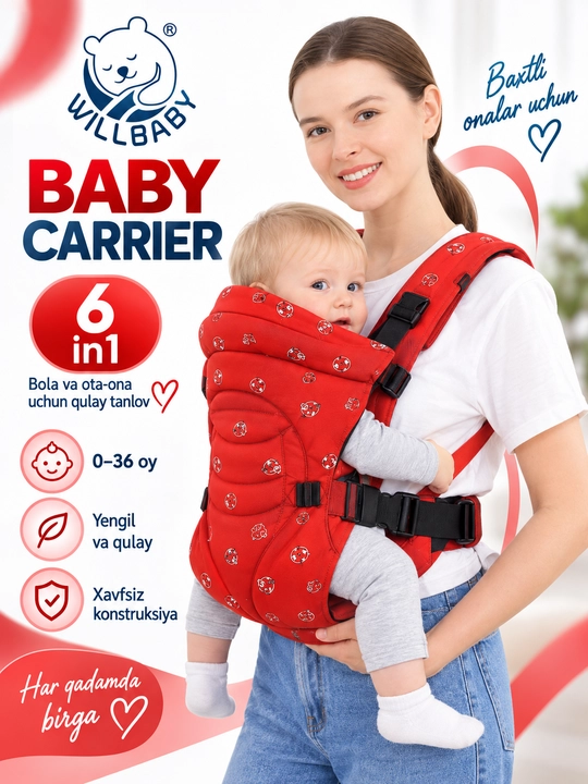 Рюкзак-кенгуру WILLBABY 6 в 1 для детей, переноска для малыша 0–36 месяцев, до 20 кг - 