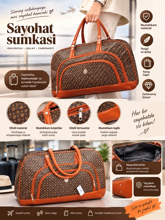 Sport sumkasi, eko charmdan, shahar uchun, sayohatlar uchun - 