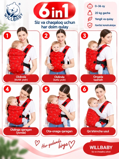 Рюкзак-кенгуру WILLBABY 6 в 1 для детей, переноска для малыша 0–36 месяцев, до 20 кг