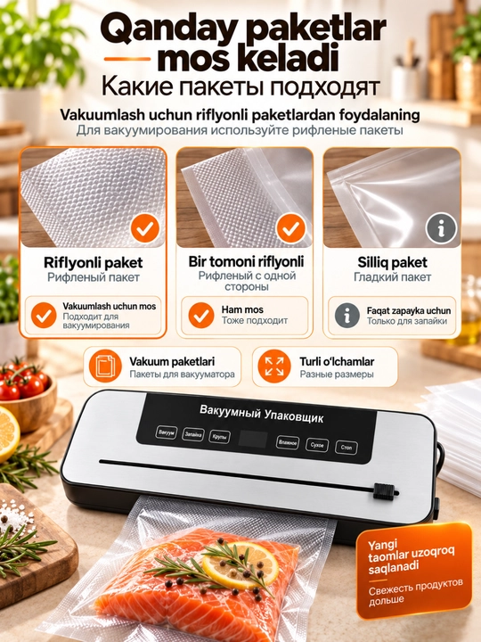 Вакууматор для продуктов — вакуумный упаковщик + 50 пакетов в подарок
