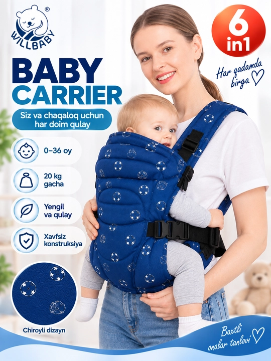 Рюкзак-кенгуру WILLBABY 6 в 1 для детей, переноска для малыша 0–36 месяцев, до 20 кг - 