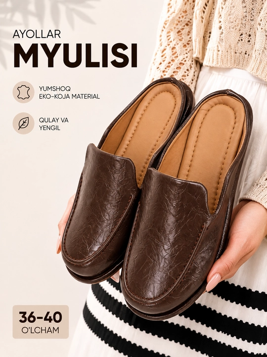 Ayollar myuli tapochkasi – yumshoq zamsh, qulay kundalik oyoq kiyim, 36–40 - 
