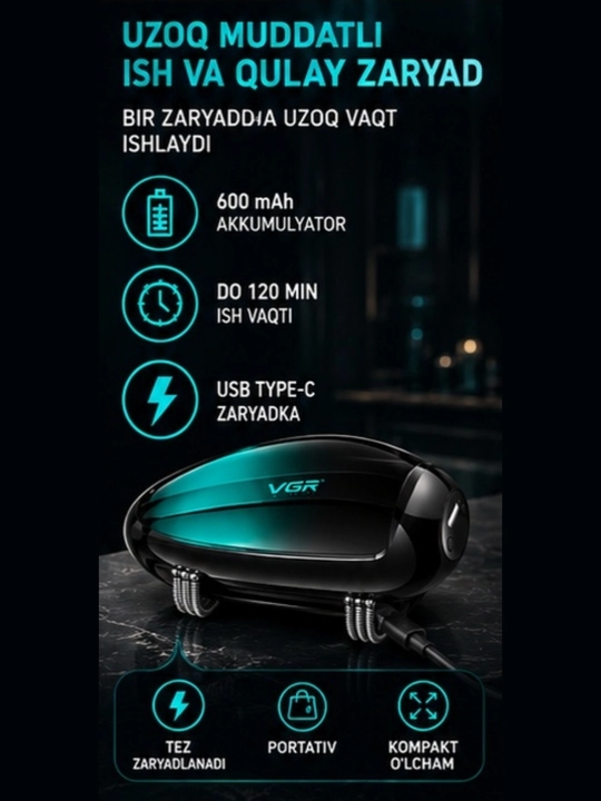 VGR Professional simsiz soch va soqol olish kesish mashinkasi, LCD displeyli VGR trimmeri