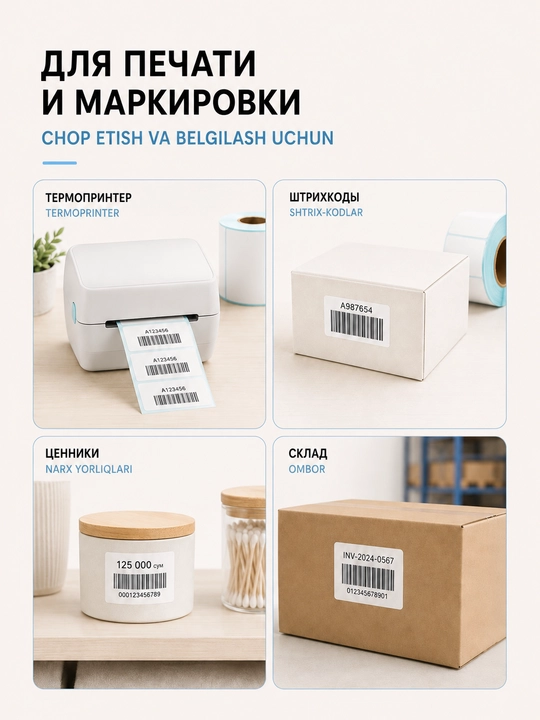 Самоклеящиеся термоэтикетки, 40х30 мм, 800 шт, для штрихкодов, ценников, маркировки
