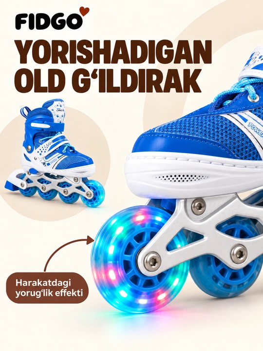FIDGO rolikli konkilar, sozlanadigan, shlem, himoya va sumka bilan