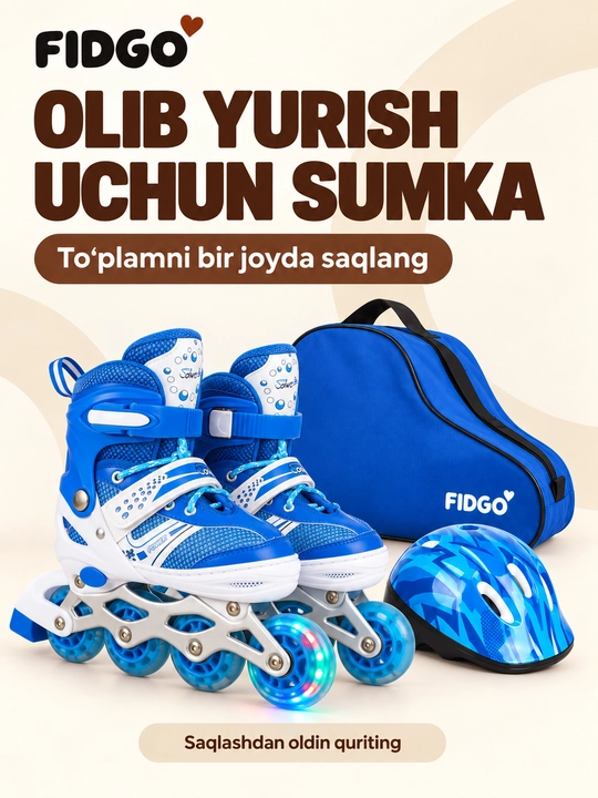 FIDGO rolikli konkilar, sozlanadigan, shlem, himoya va sumka bilan