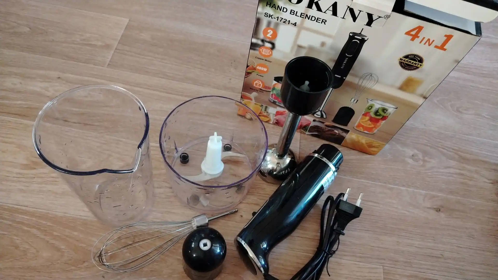 Botiriladigan blender Sokany SK-1721-4 4in1, 400Vt, qamchilash va maydalash uchun to'plam