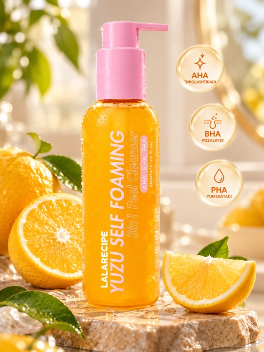 Пенка для умывания LALARECIPE Yuzu Self Foaming,3 в 1,с AHA BHA, для очищения лица, 200 мл