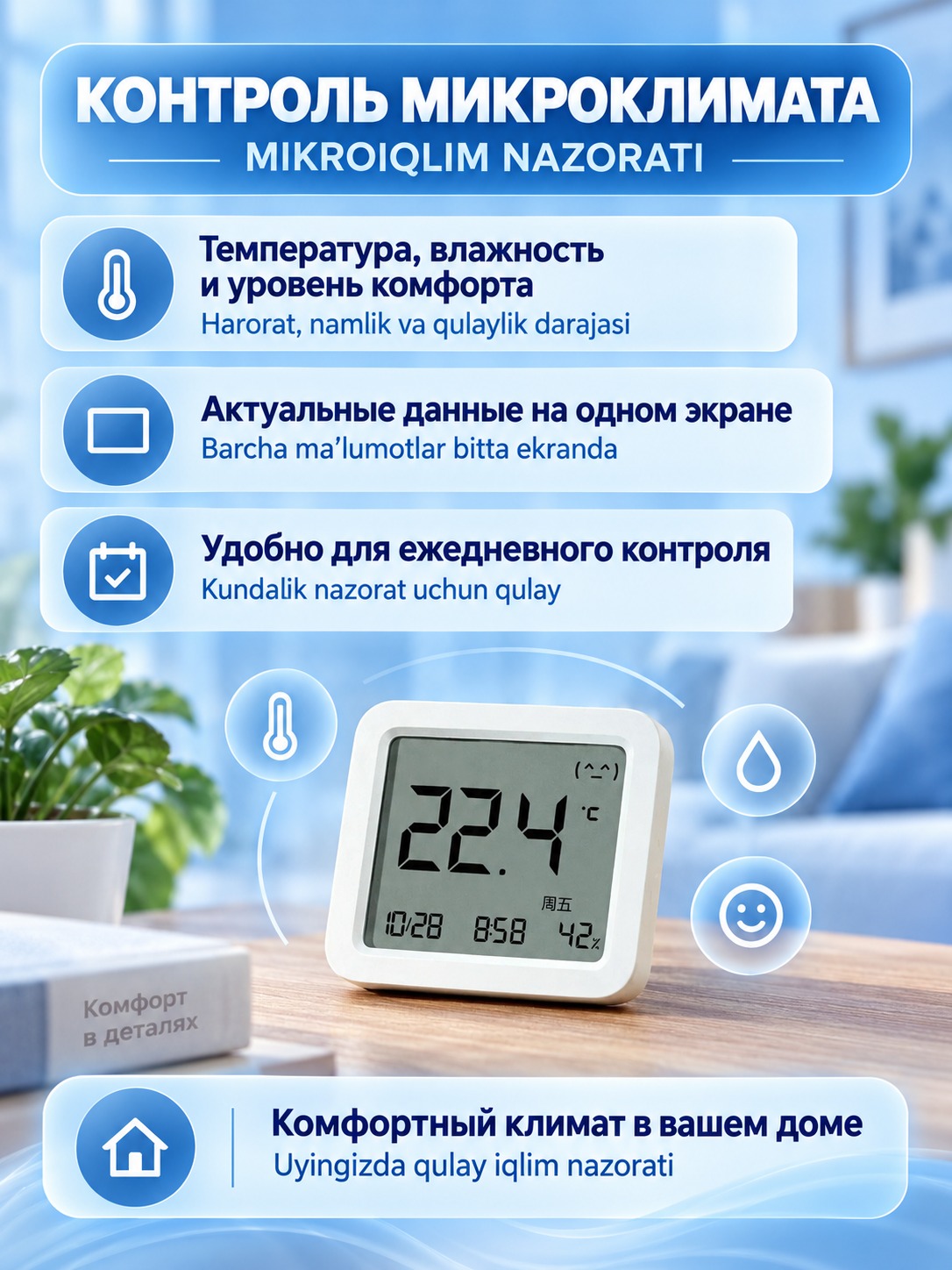 Метеостанция, термометр - гигрометр Xiaomi Mijia 3, Bluetooth, температура и влажность