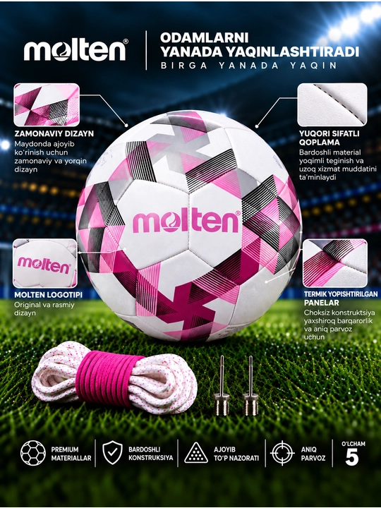 Futbol to‘pi Molten FG1000, Professional, 5-o‘lcham, oq-pushti