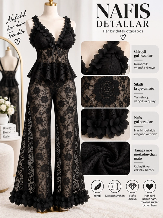 Женский кружевной пеньюар, комплект ночного белья со стрингами