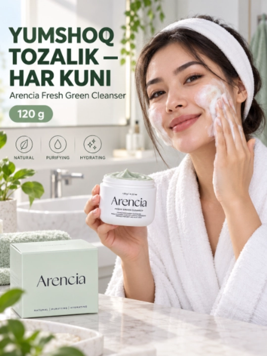 Arencia Fresh Green Cleanser — yuz uchun yumshoq tozalovchi, mochi teksturali, 120 g - 