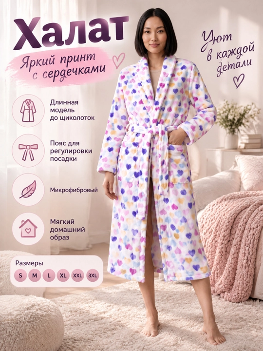 Mikrofiberdan tikilgan ayollar xalati -uy va hammom uchun mo‘ljallangan yumshoq uzun xalat