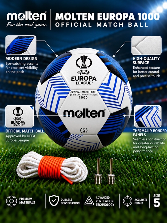 Futbol to‘pi Molten Europa League 1000, 5-o‘lcham, oq-ko‘k