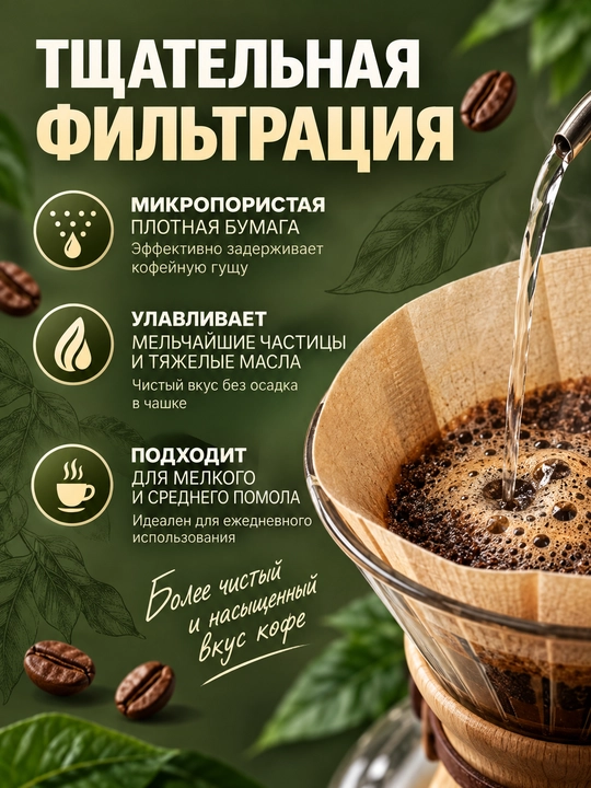 Фильтр для кофеварки бумажный конусный, для пуровера