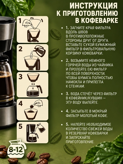 Фильтр для кофеварки бумажный конусный, для пуровера
