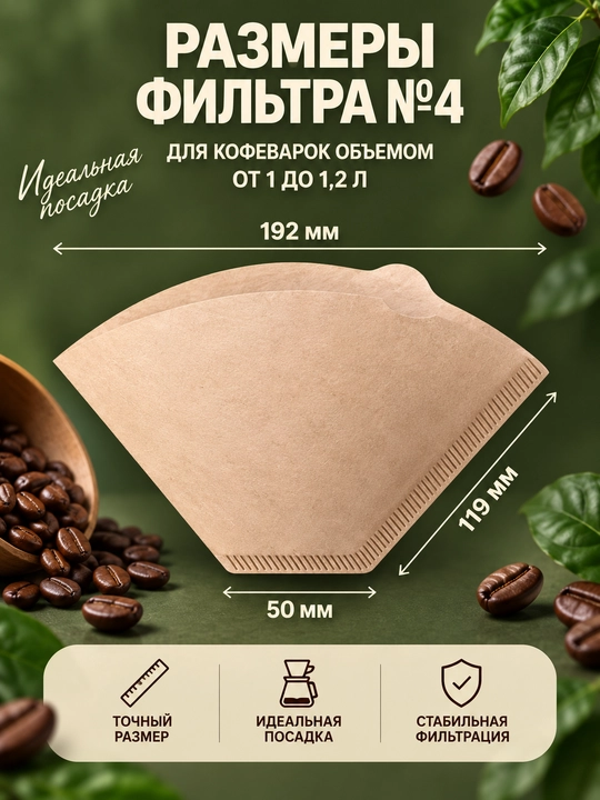 Фильтр для кофеварки бумажный конусный, для пуровера