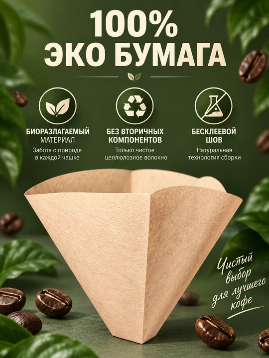 Фильтр для кофеварки бумажный конусный, для пуровера
