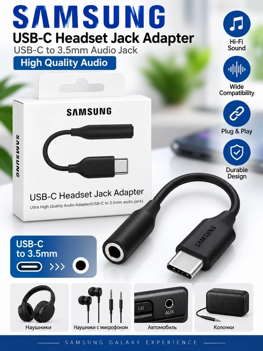 Аудиоадаптер USB-C → 3.5 мм AUX для наушников - 