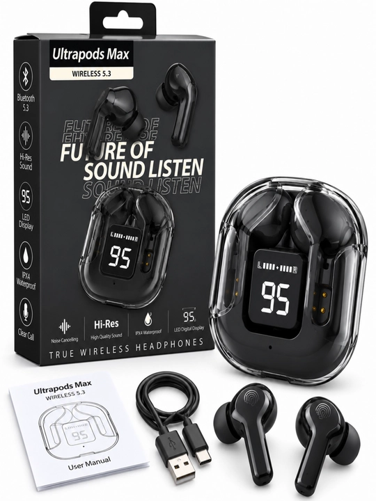 Ultrapods Max Wireless 5.3 simsiz TWS quloqchin, LED displeyli