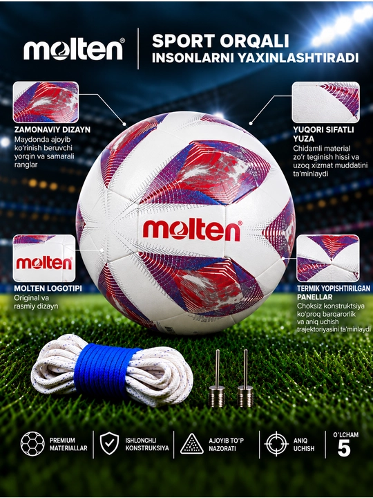Futbol to‘pi Molten Official Match Ball 1000, 5-o‘lcham, oq-pushti