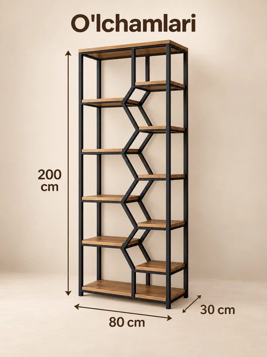 Zamonaviy ochiq javon, uy va ofis uchun saqlash rafi, 200×80×30 sm