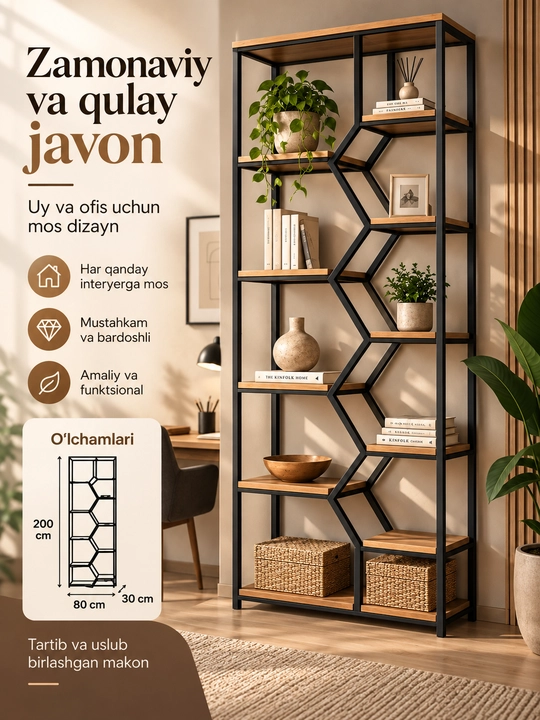 Современный открытый стеллаж для дома и офиса, 200×80×30 см - 