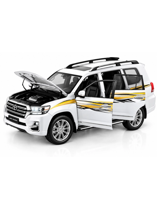 Pultli Toyota Land Cruiser o‘yinchoq mashina, 8+, qora va oq