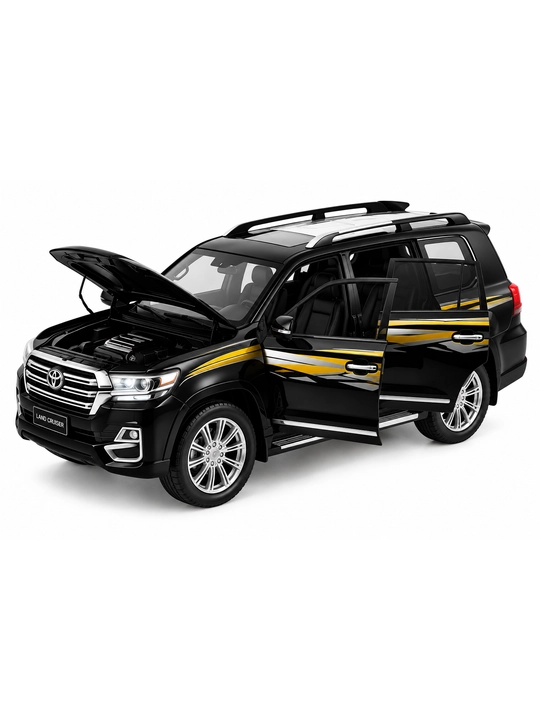Pultli Toyota Land Cruiser o‘yinchoq mashina, 8+, qora va oq