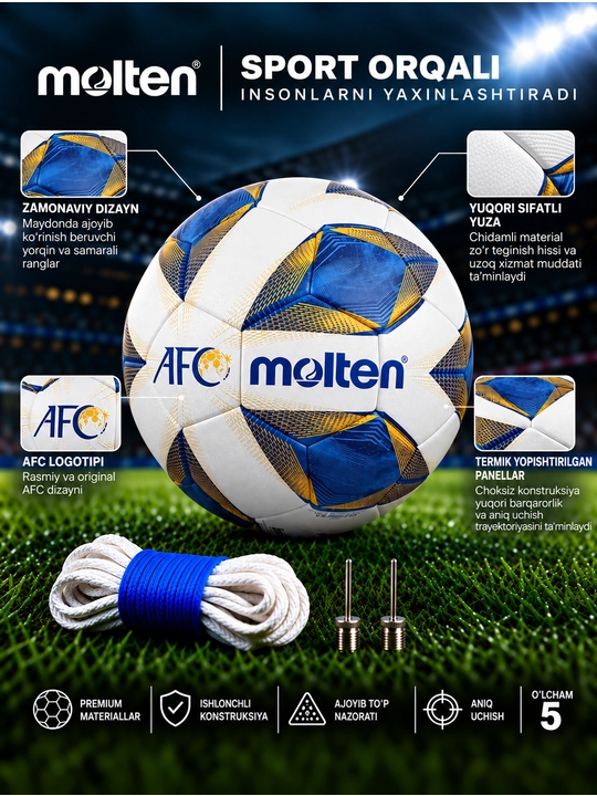 Futbol to‘pi Molten AFC Official Match Ball, 5-o‘lcham, oq-ko‘k