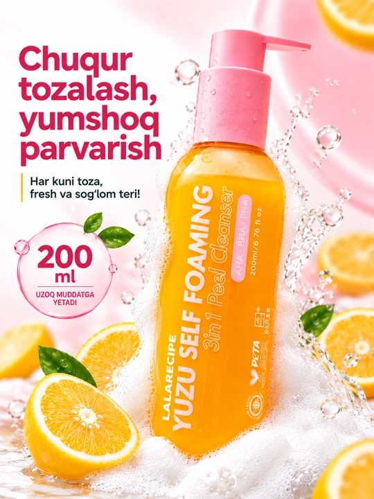 Lalarecipe YUZU self foaming, yuvish uchun gel, yuvish uchun ko‘pik,tozalovchi vosita - 