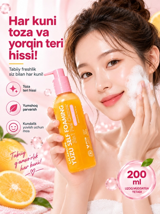 Lalarecipe YUZU self foaming, yuvish uchun gel, yuvish uchun ko‘pik,tozalovchi vosita