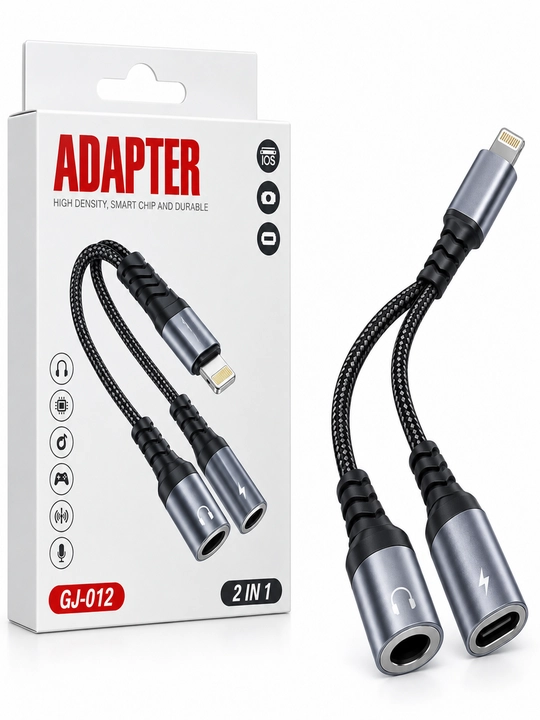 GJ-0172 Lightning 2-in-1 adapter — naushnik va zaryadlash uchun
