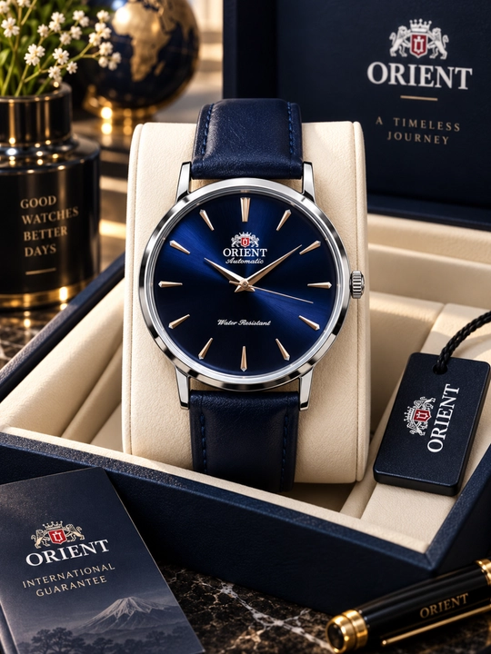 Мужские наручные часы Orient, классический дизайн, кварцевый механизм, кожаный ремешок - 