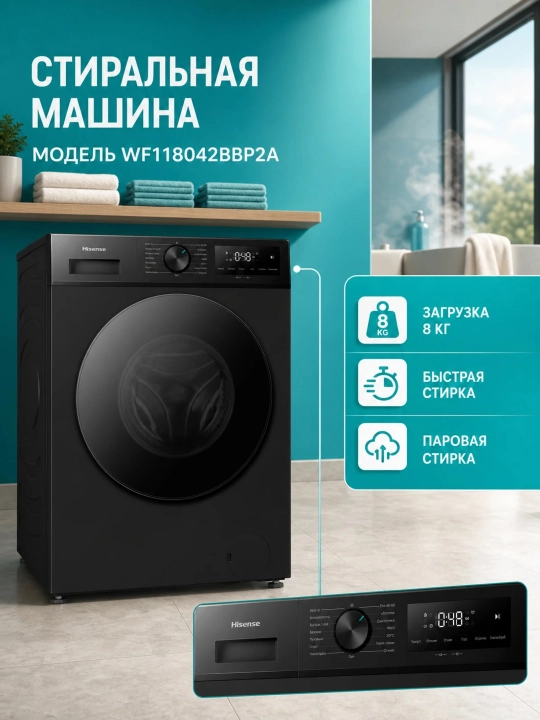 Hisense WF1I8042BBP2A - 8 kgli avtomatik kir yuvish mashinasi