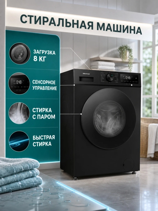 Hisense WF1I8042BBP2A - автоматическая стиральная машина весом 8 кг - 