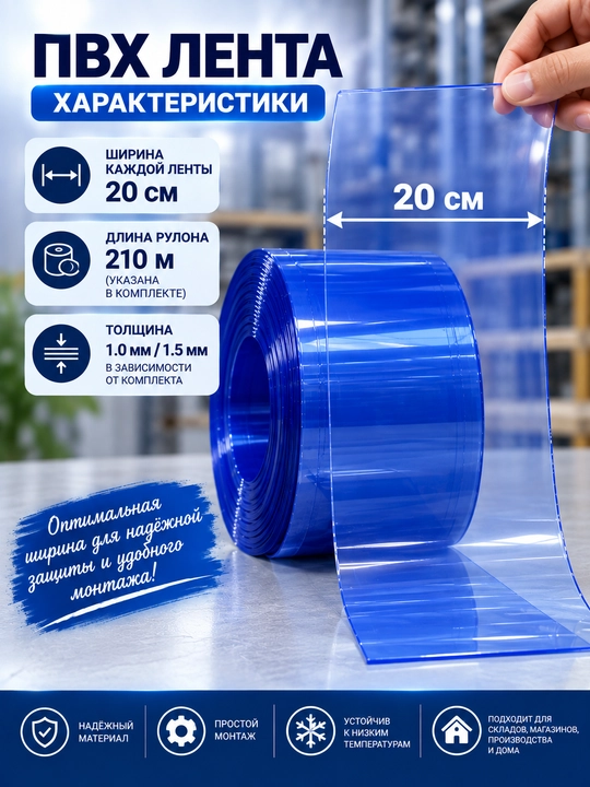 ПВХ завеса Bereke 1,2×2,1 м для дверных проёмов, 6 полос по 200 мм, готовый комплект