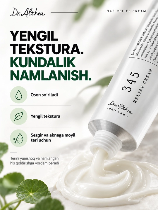 Dr Althea 345 Relief Cream, yuz kremi, namlantiruvchi krem, oziqlantiruvchi krem