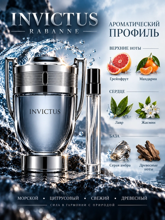 Atir Invictus Rabanne erkaklar uchun, yog'och iforli erkaklar atiri