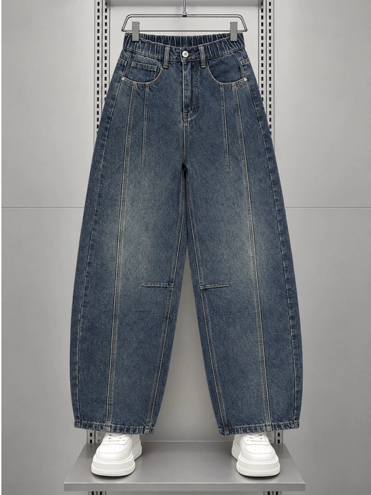 Erkaklar keng banan uslubidagi jinsi shimi, oversayz, denim material, Xitoy - 