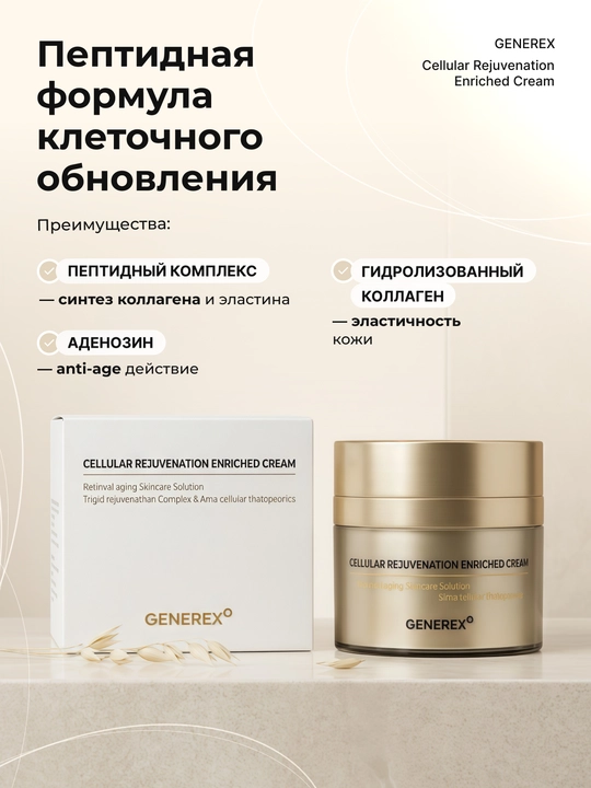 Yuz uchun qarishga qarshi GENEREX Koreya kremi, yoshartirish uchun tezkor lifting, 50 ml