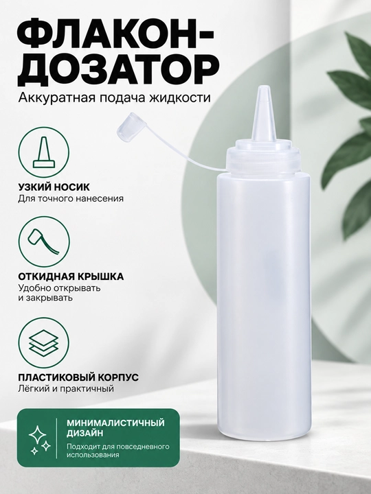 Пластиковая бутылка-диспенсер для соуса, с крышкой и носиком, прозрачная