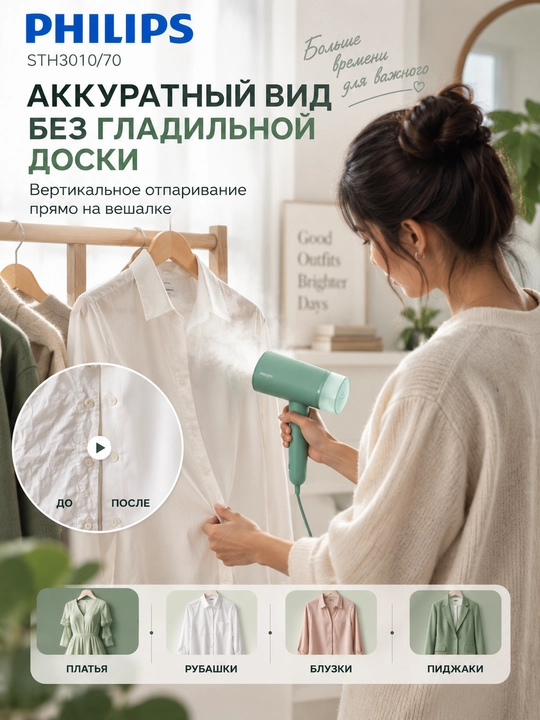 Ручной отпариватель Philips STH3010/70, 1000 Вт, 20 г/мин, складной