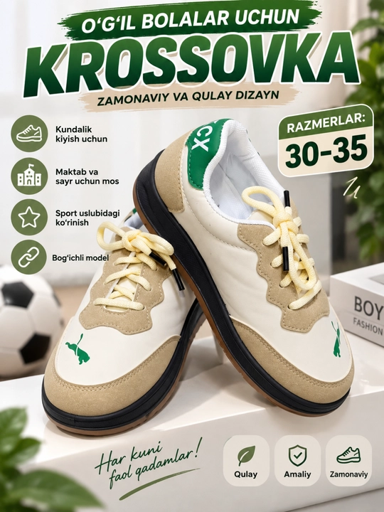 O‘g‘il bolalar krossovkasi 30–35, malomerka, maktab va sayr uchun oyoq kiyim