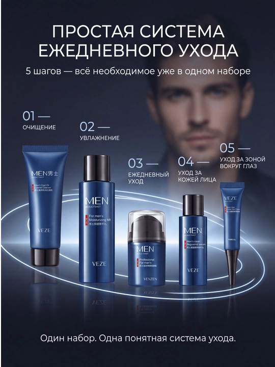 Мужской набор для ухода за лицом VEZE Men 5 в 1, 5 средств