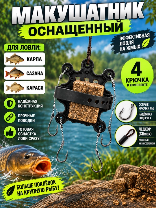 Макушатник оснащённый для карпа, сазана и карася, жмыховка, готовая оснастка