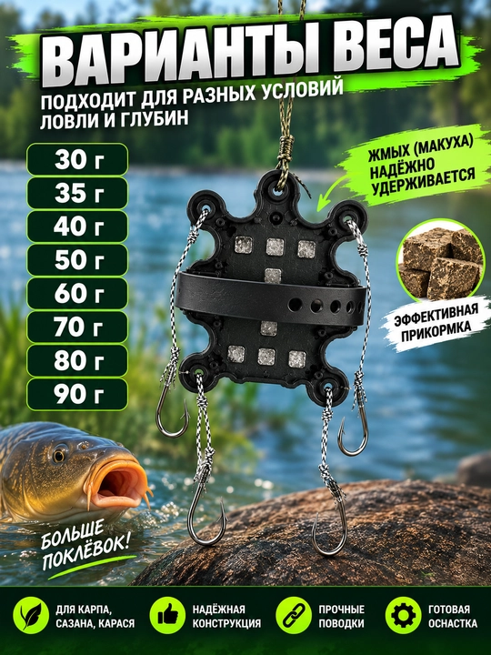 Макушатник оснащённый для карпа, сазана и карася, жмыховка, готовая оснастка