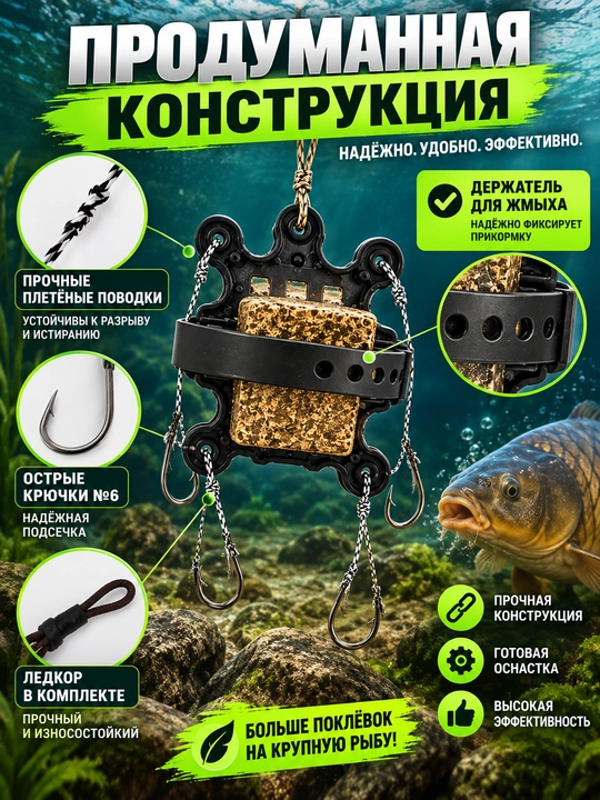 Макушатник оснащённый для карпа, сазана и карася, жмыховка, готовая оснастка