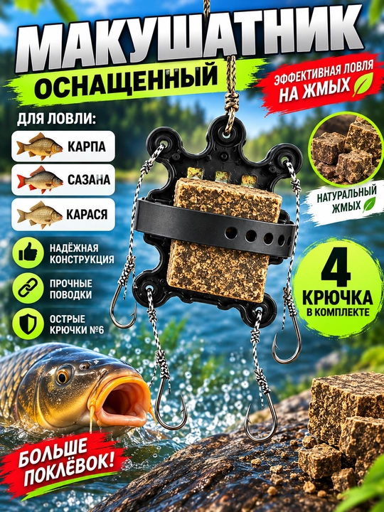 Макушатник оснащённый для карпа, сазана и карася, жмыховка, готовая оснастка - 